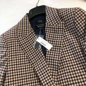 New J. Crew   Boyfriend blazer in plaid Italian stretch wool size 4/ HONEY BROWN